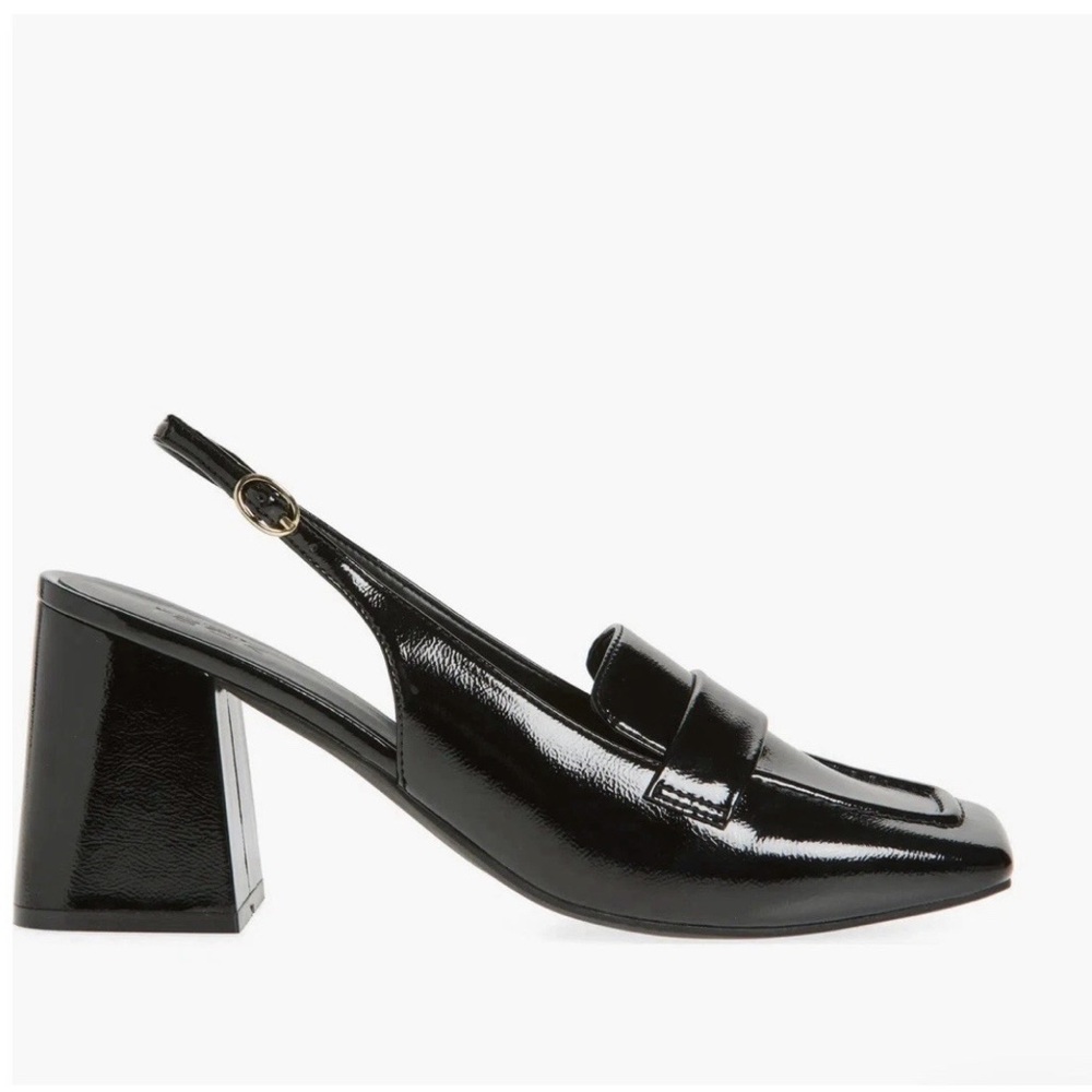 Black Patent Slingback Block Heel Loafer